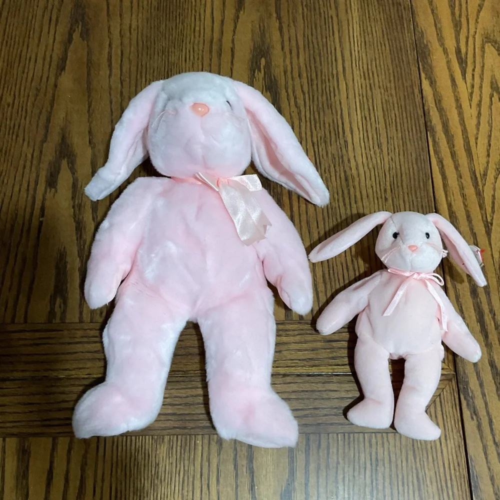 Ty Pink Bunny Duo Plush Set beanie and buddy HOPPITY